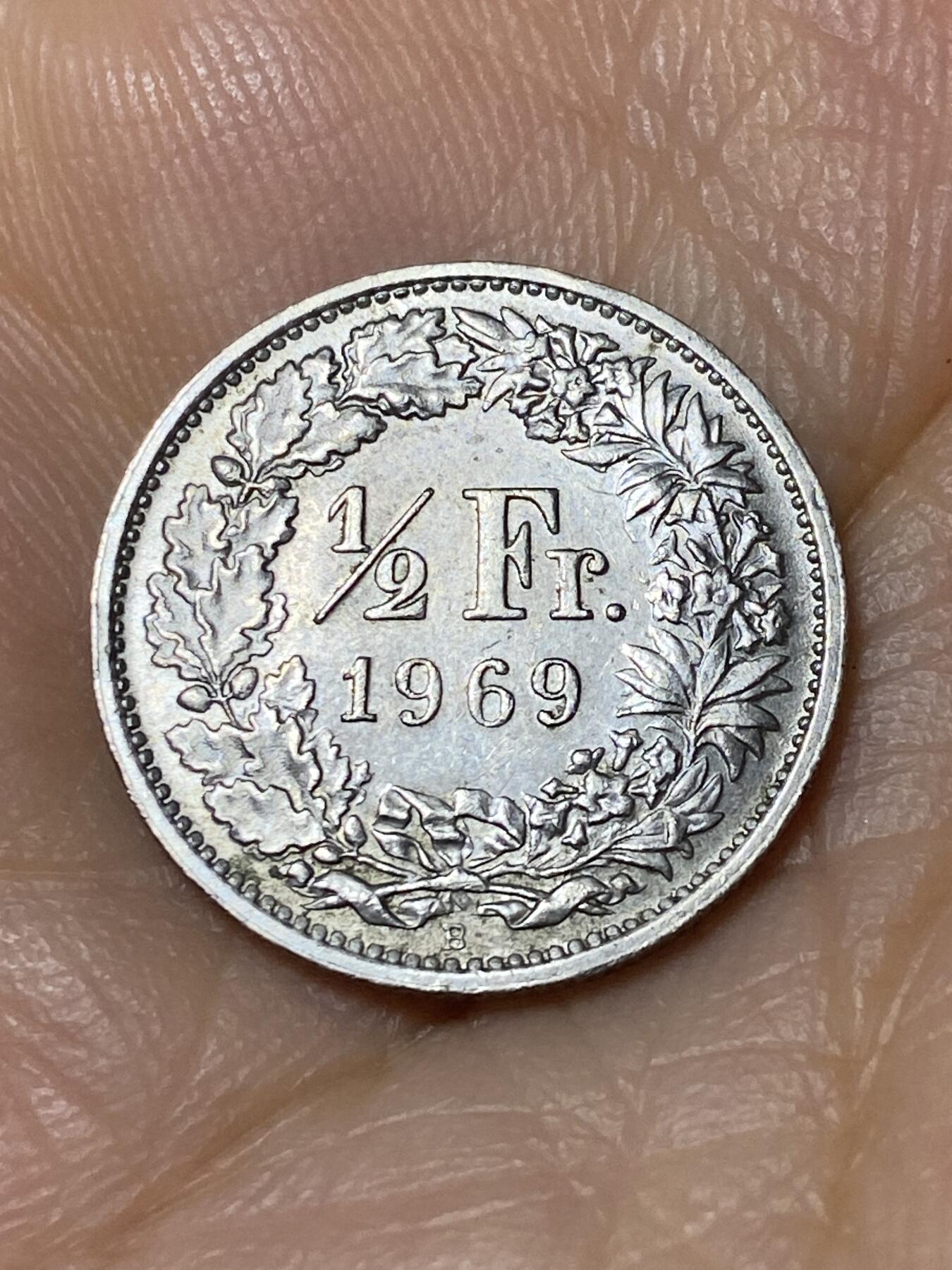 2025年第九十六场(总第一百二十二场）外国好品散币(免佣金) 瑞士🇨🇭1969年1/2法郎(B标伯尔尼造)