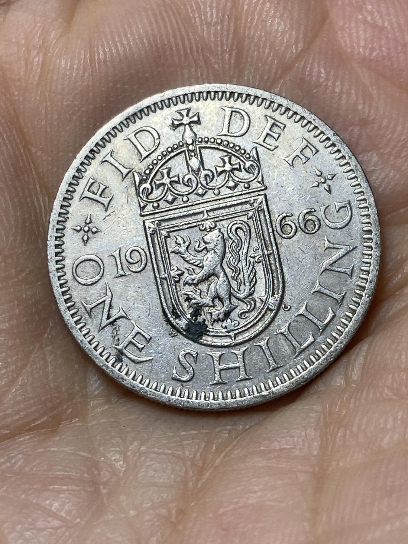 2025年第九十六场(总第一百二十二场）外国好品散币(免佣金) 英国🇬🇧1966年1先令(伊丽莎白二世青年桂冠，苏格兰盾徽第二版)