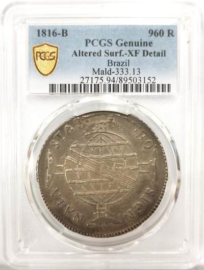 博洋堂“良辰美钰”中秋国庆双节精品专场暨第141期（全场包邮） - PCGS AUD 葡属巴西1816 8里亚尔 原味黑漆古包浆 母币清晰可见