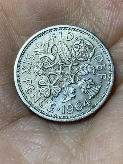 2025年第九十六场(总第一百二十二场）外国好品散币(免佣金) - 英国🇬🇧1964年6便士(伊丽莎白二世青年桂冠，第二版)