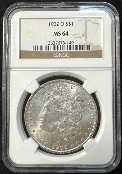 甄臻铺-世界币章拍卖（第35期），送拍享返佣金等优惠多多 - NGC-MS64 1902年O版美国摩根，背面沙漠感包浆，老盒子