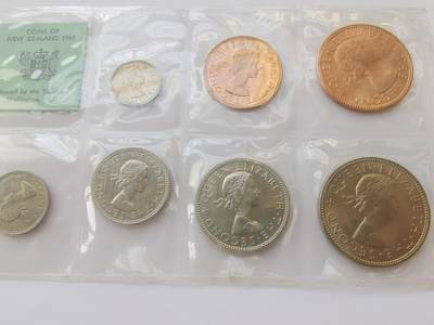 巨藏钱币首秀-古今中外钱币套装专场 新西兰1965年硬币7枚套12进制末版年原封清年份-绿