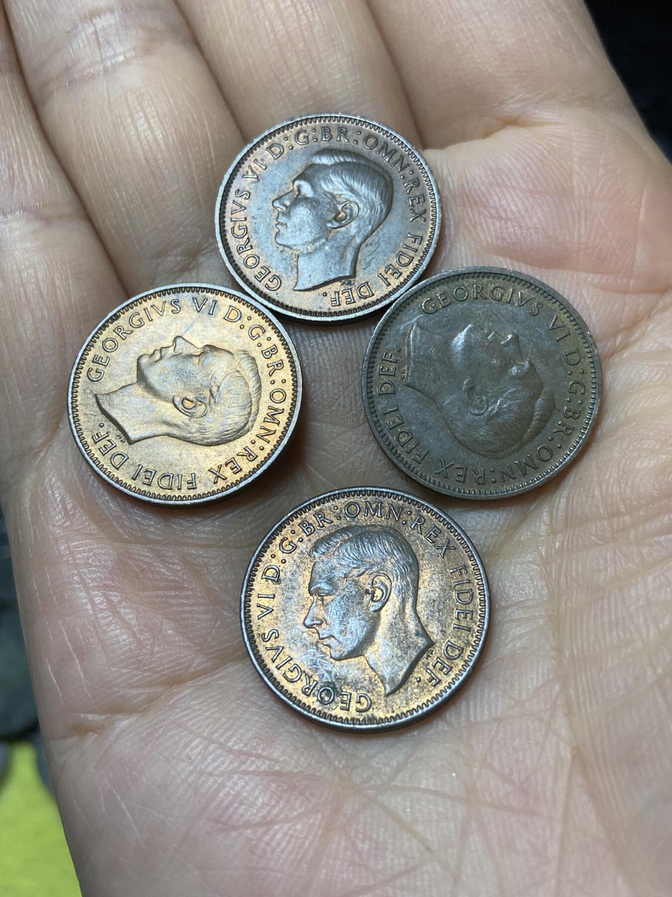 2025年第九十六场(总第一百二十二场）外国好品散币(免佣金) 英国🇬🇧1法新4枚：(乔治六世第二版1949–1952年全年份)