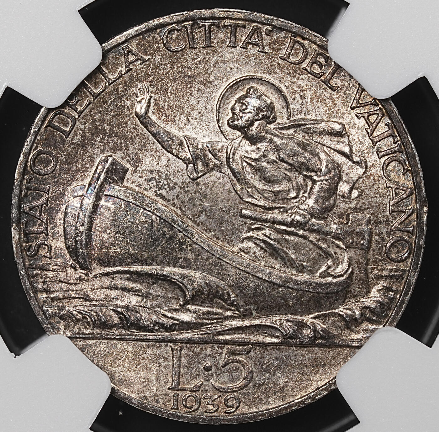 修遠堂世界钱币第八十六期 NGC MS64 1939年梵蒂冈5里拉银币