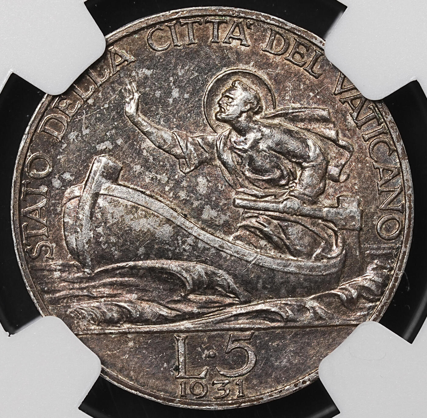 修遠堂世界钱币第八十六期 NGC AU58 1931年梵蒂冈5里拉银币