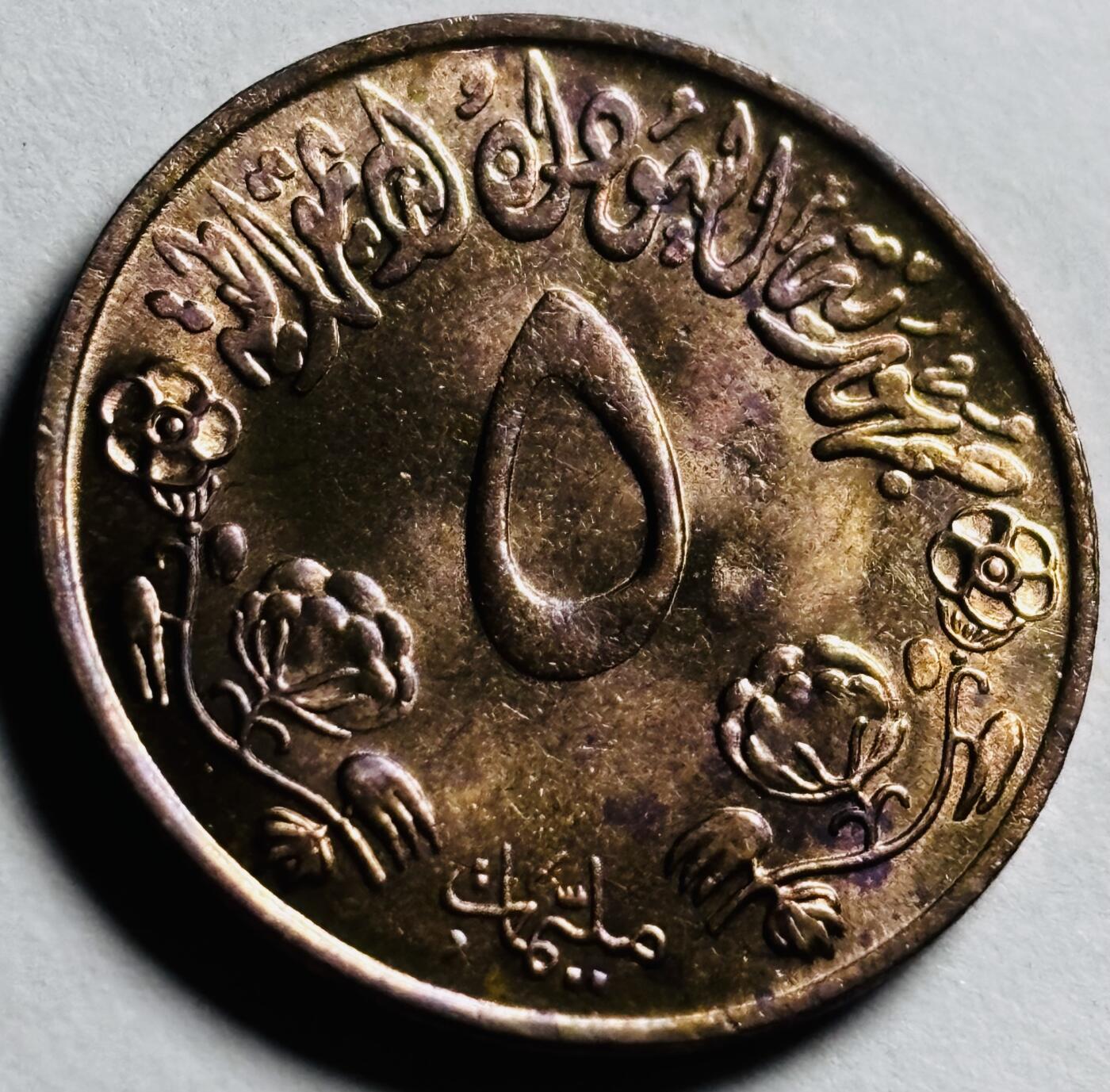 文馨钱币收藏第 273 场， 长期接收代拍品 原铜光彩苏丹1972年5米利姆 FAO 粮农组织 纪念币 青铜币  
