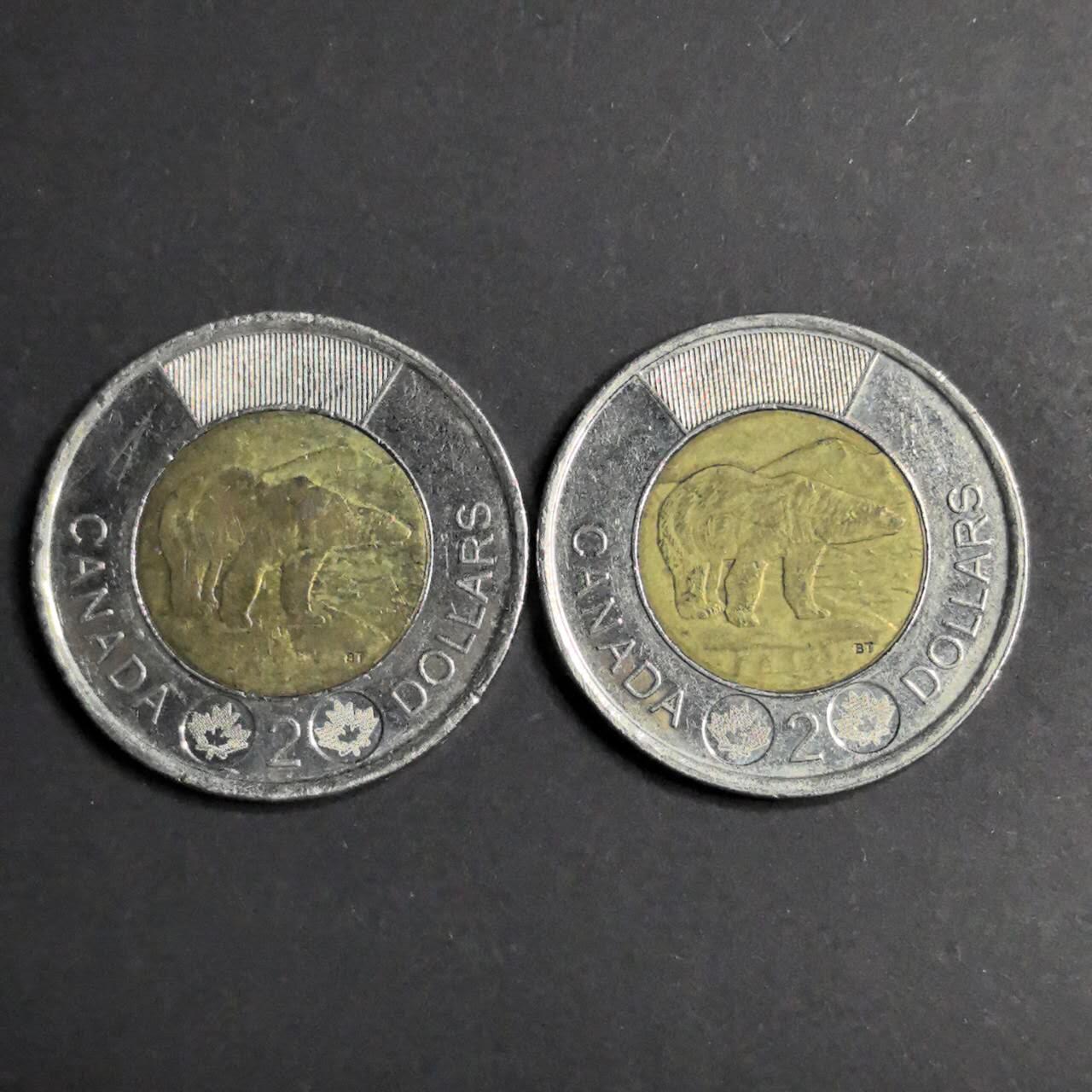 各国硬币 纸币 无佣金 加拿大2元 2个