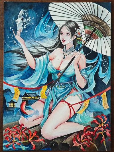 白泽拍卖卡牌手绘专场第25期 - 2025 鹿凝手绘画 倩女幽魂·彼岸 尺寸：13cm*18cm  鹿凝亲签