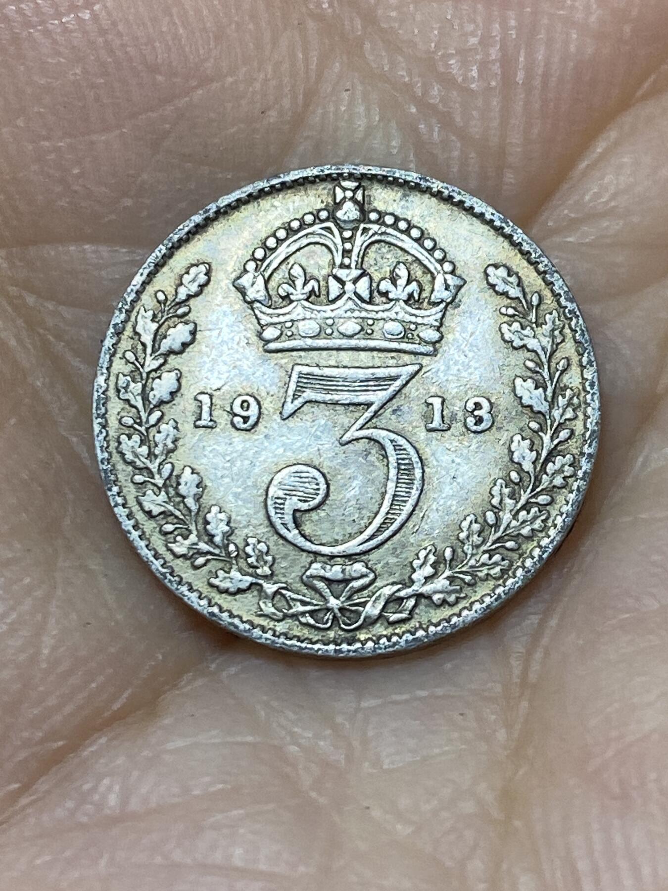 2025年第九十七场(总第一百二十三场）外国好品散币(免佣金) 英国🇬🇧1913年3便士银币(乔治五世第一版，925高银)