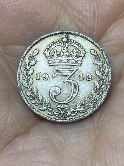 2025年第九十七场(总第一百二十三场）外国好品散币(免佣金) - 英国🇬🇧1913年3便士银币(乔治五世第一版，925高银)