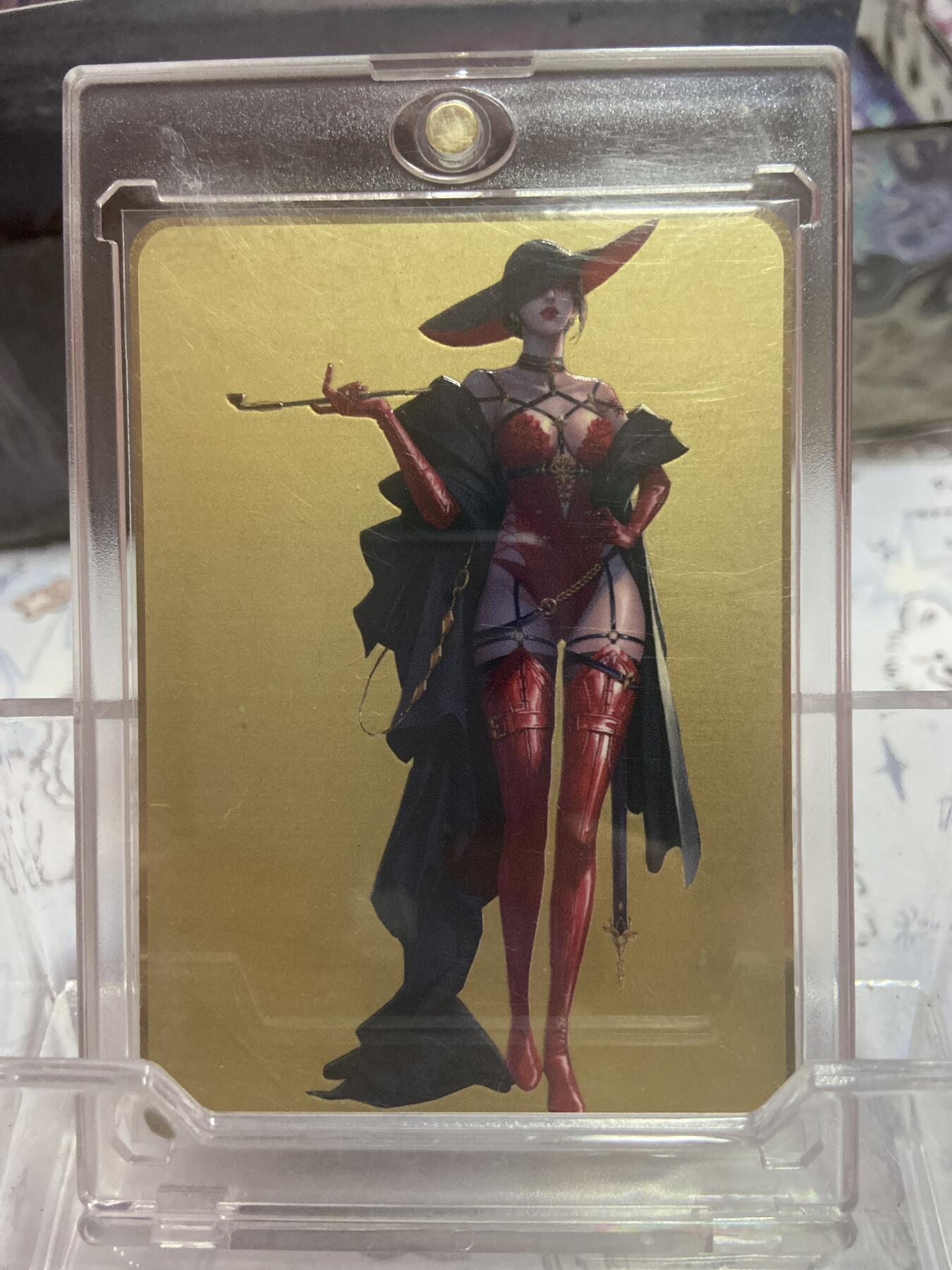 阳大大卡牌拍卖第73期（持续收拍品，周五晚上九点截拍，进群福利早知道） 宁缺卡牌 生化危机 八尺夫人情趣内衣装 限定金属卡 编号：028 带卡砖