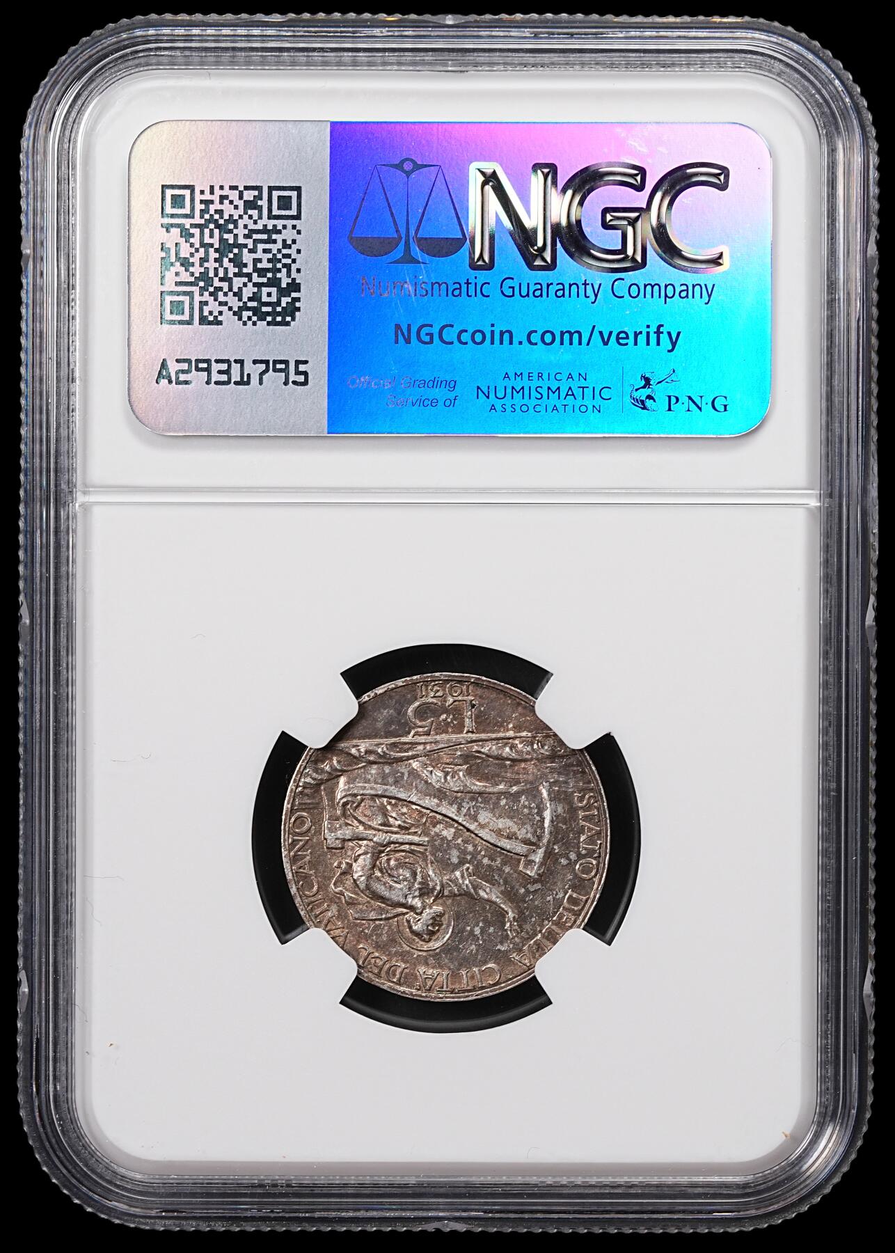 修遠堂世界钱币第八十六期 NGC AU58 1931年梵蒂冈5里拉银币