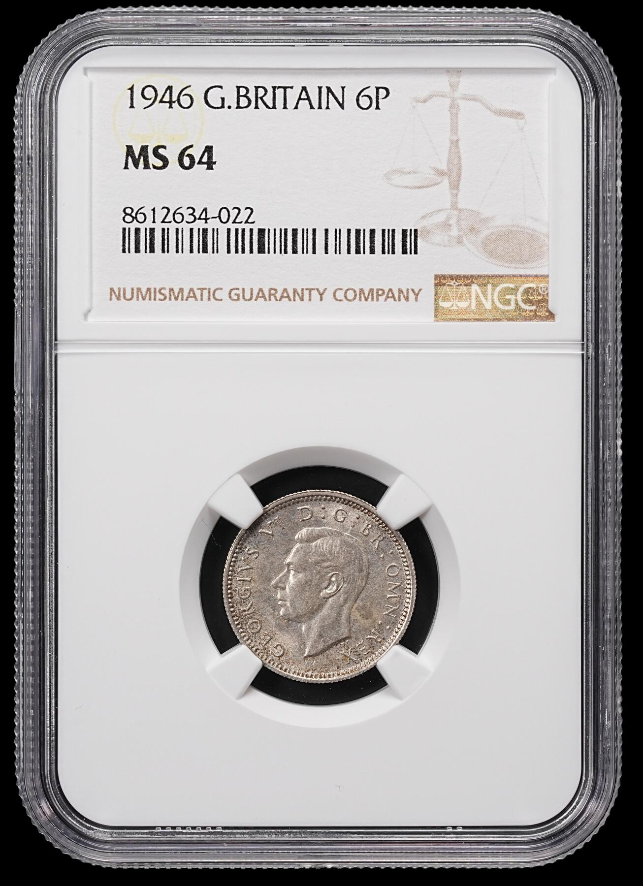 修遠堂世界钱币第八十六期 NGC MS64 1946年英国6便士银币