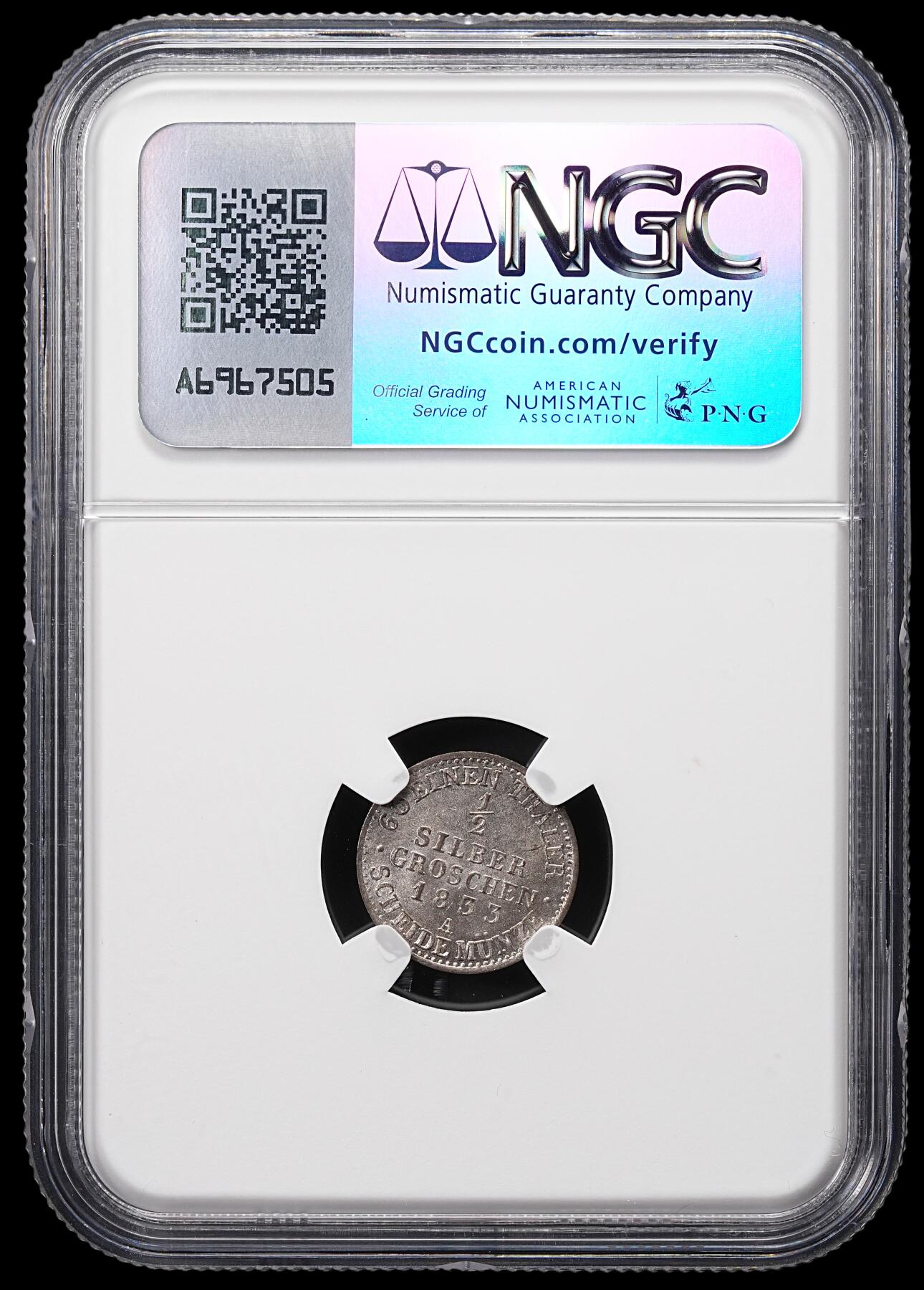 修遠堂世界钱币第八十六期 NGC MS64 1833年普鲁士1/2银格罗申 盒子面值标识有误