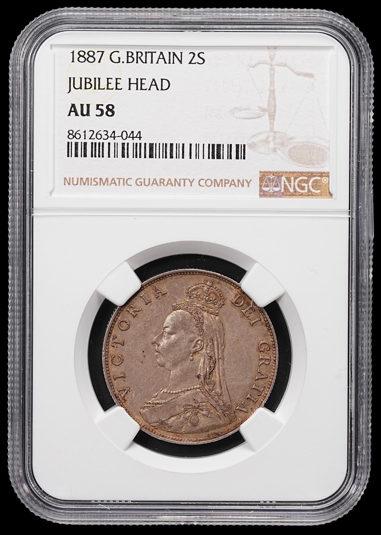 修遠堂世界钱币第八十六期 NGC AU58 1887年英国2先令银币