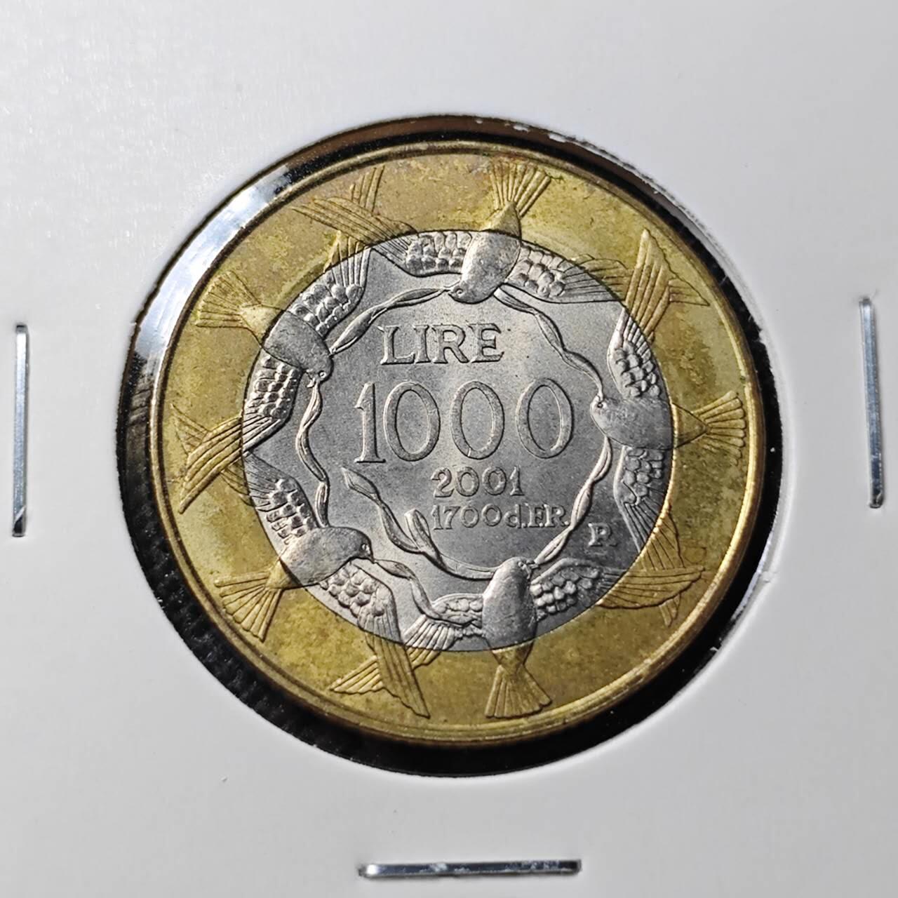 KK钱币收藏小铺 第349场 2月预留时间 周末发货  2001圣马力诺1000里拉双色币 大面值