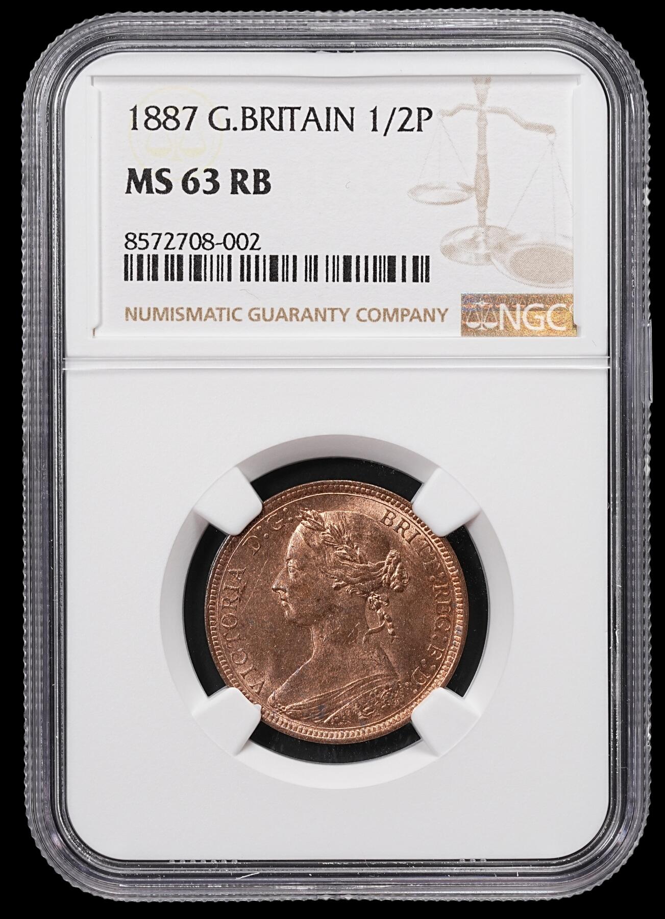 修遠堂世界钱币第八十六期 NGC MS63RB 1887年英国1/2便士