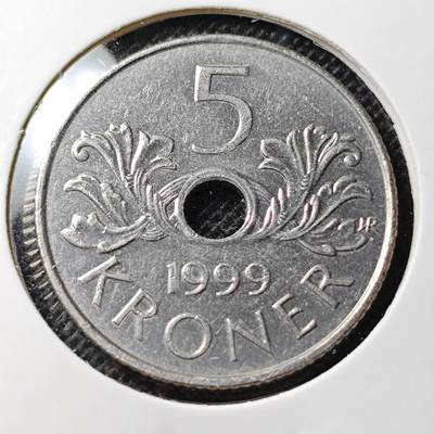 KK钱币收藏小铺 第348场 2月预留时间 周末发货 - 1999挪威5克朗 