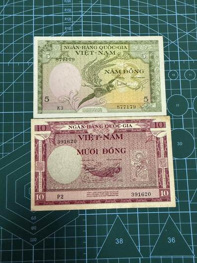 【炜奕收藏】，第四十六期 - 1955年南越5-10盾，AU-UNC-品相，包含一张无47
