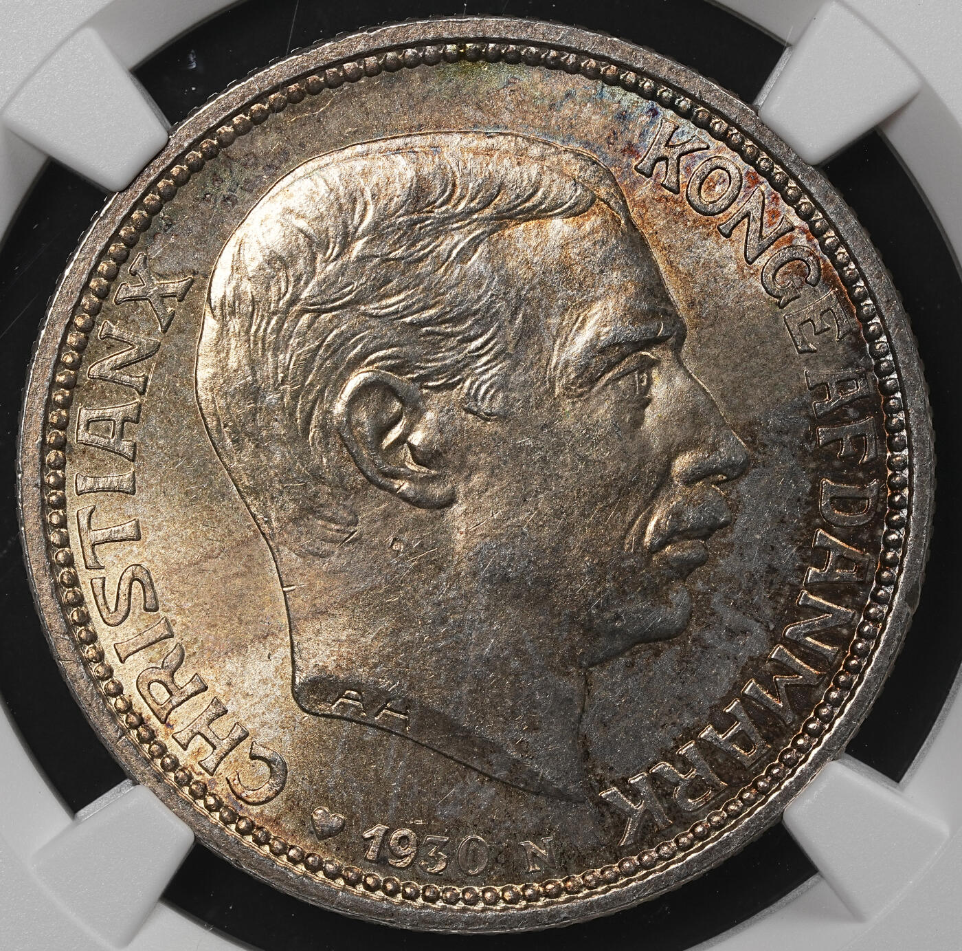修遠堂世界钱币第八十六期 NGC MS64 1930年丹麦国王60大寿纪念2克朗银币