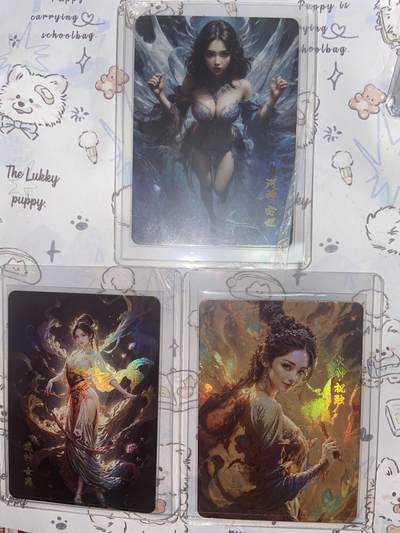 阳大大卡牌拍卖第73期（持续收拍品，周五晚上九点截拍，进群福利早知道） - 神话三女神 花神•女夷/火神•祝融/河神•宓妃 彩闪 带卡夹