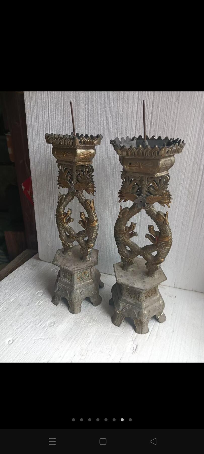 下乡收到锡蜡台一对，品相好尺寸大，重量足