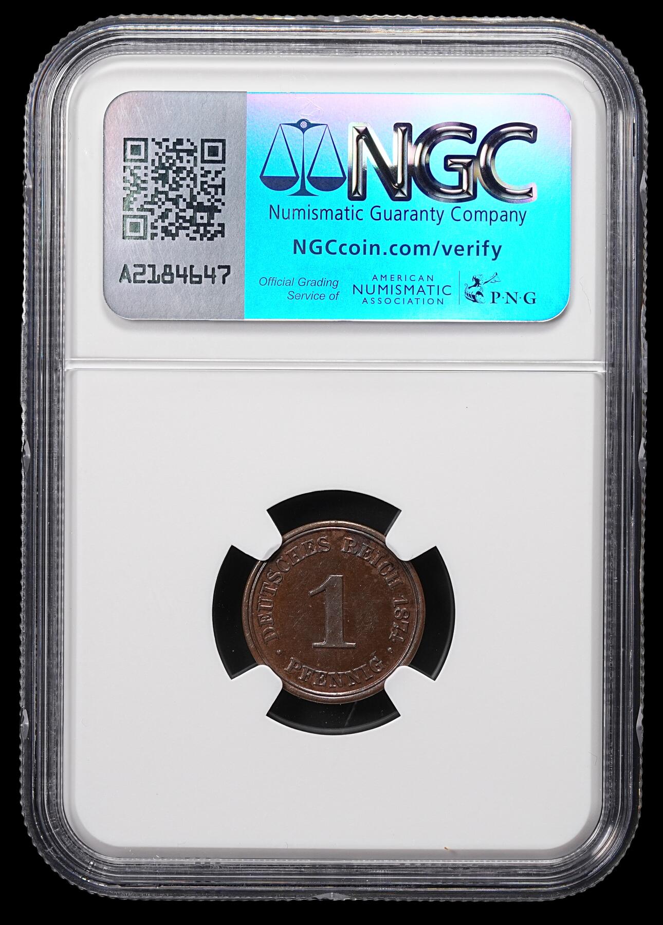 修遠堂世界钱币第八十六期 NGC MS63BN 1874年德国1芬尼 A厂铭