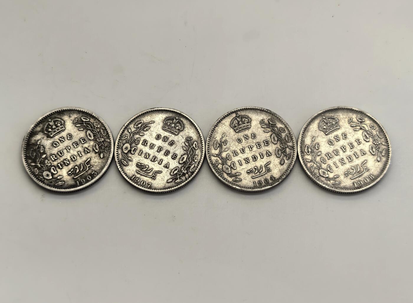 博洋堂世界钱币拍卖第142期（全场包邮） 爱德华七世印度卢比1903年-1908年 均为高银版 原味老包浆