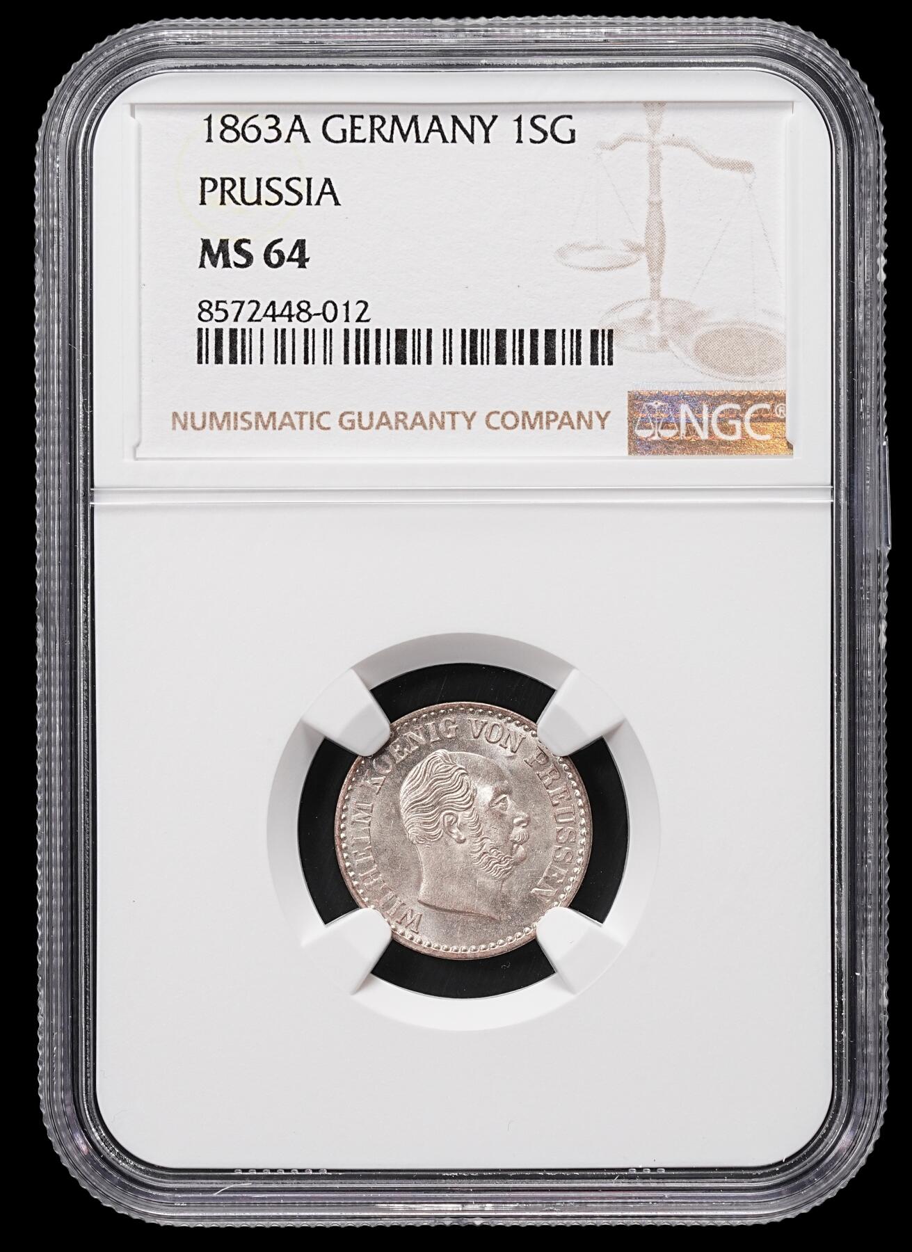 修遠堂世界钱币第八十六期 NGC MS64 1863年普鲁士1银格罗申 