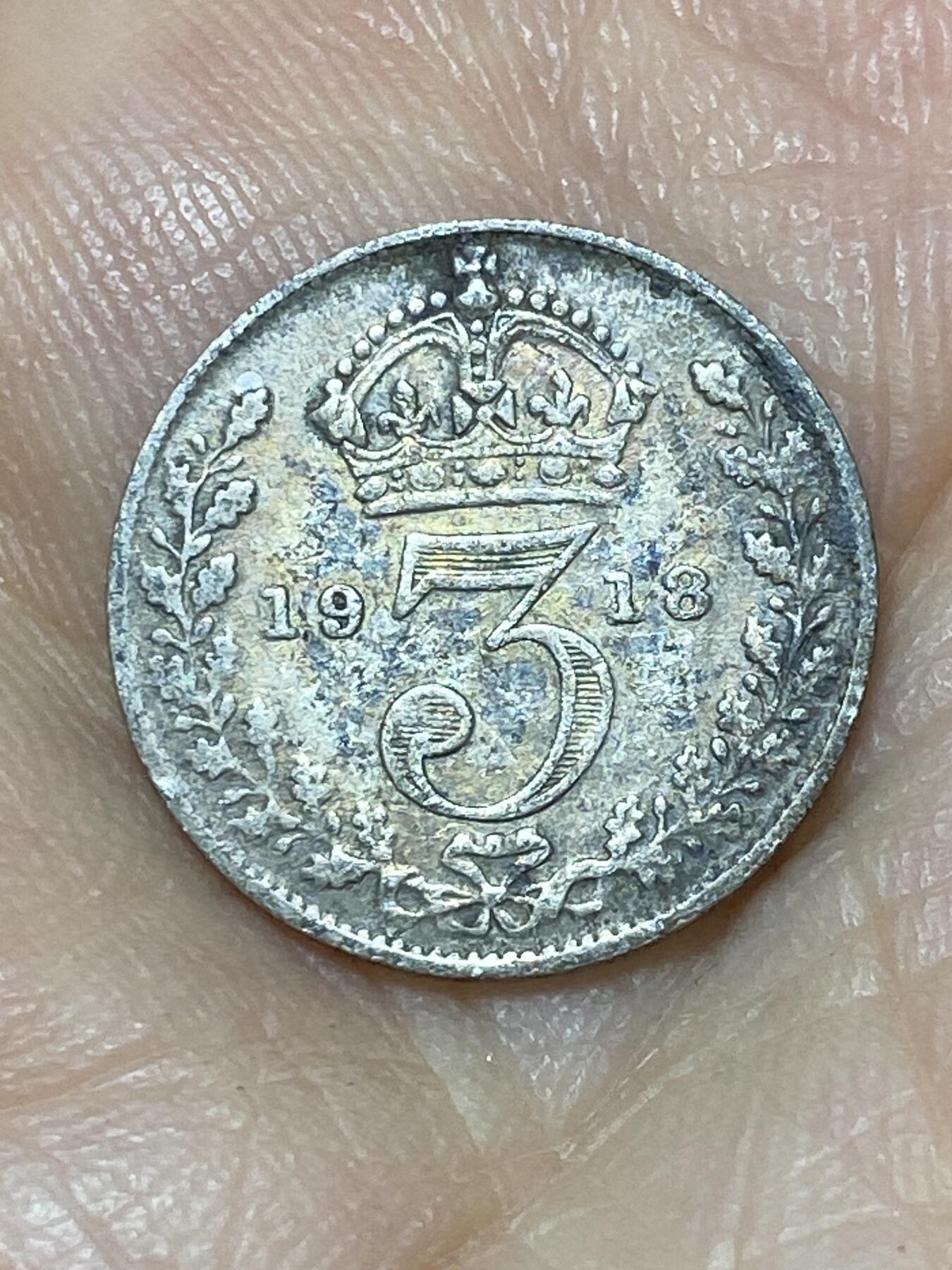 2025年第九十七场(总第一百二十三场）外国好品散币(免佣金) 英国🇬🇧1918年3便士银币(乔治五世第一版，925高银)