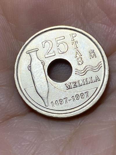 2025年第九十七场(总第一百二十三场）外国好品散币(免佣金) - 西班牙🇪🇸1997年25比塞塔(梅利利亚自治市纪念币)