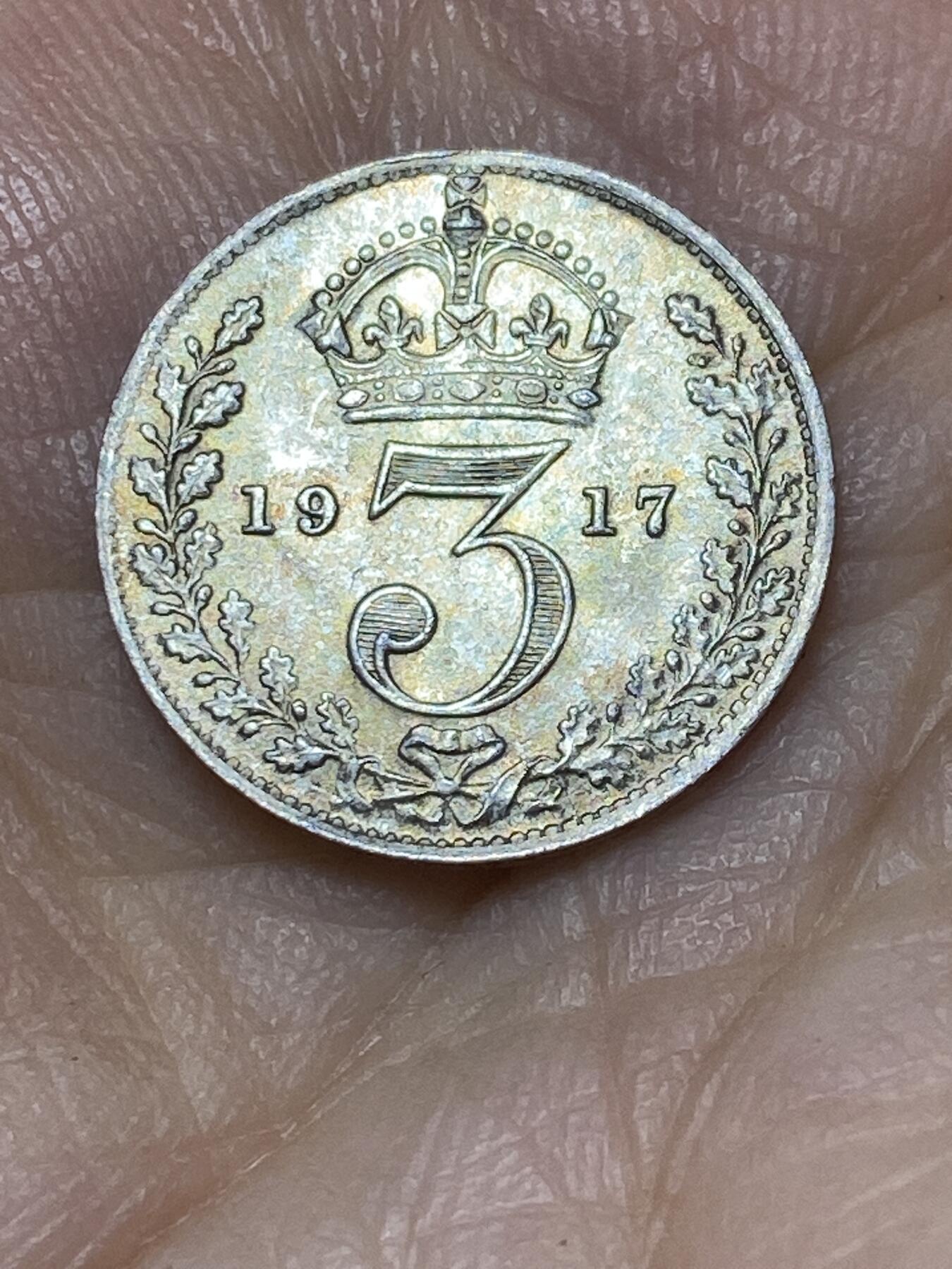 2025年第九十七场(总第一百二十三场）外国好品散币(免佣金) 英国🇬🇧1917年3便士银币(乔治五世第一版，925高银)