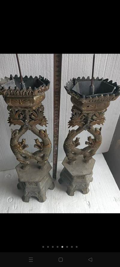 下乡收到锡蜡台一对，品相好尺寸大，重量足 - 下乡收到锡蜡台一对，品相好尺寸大，重量足