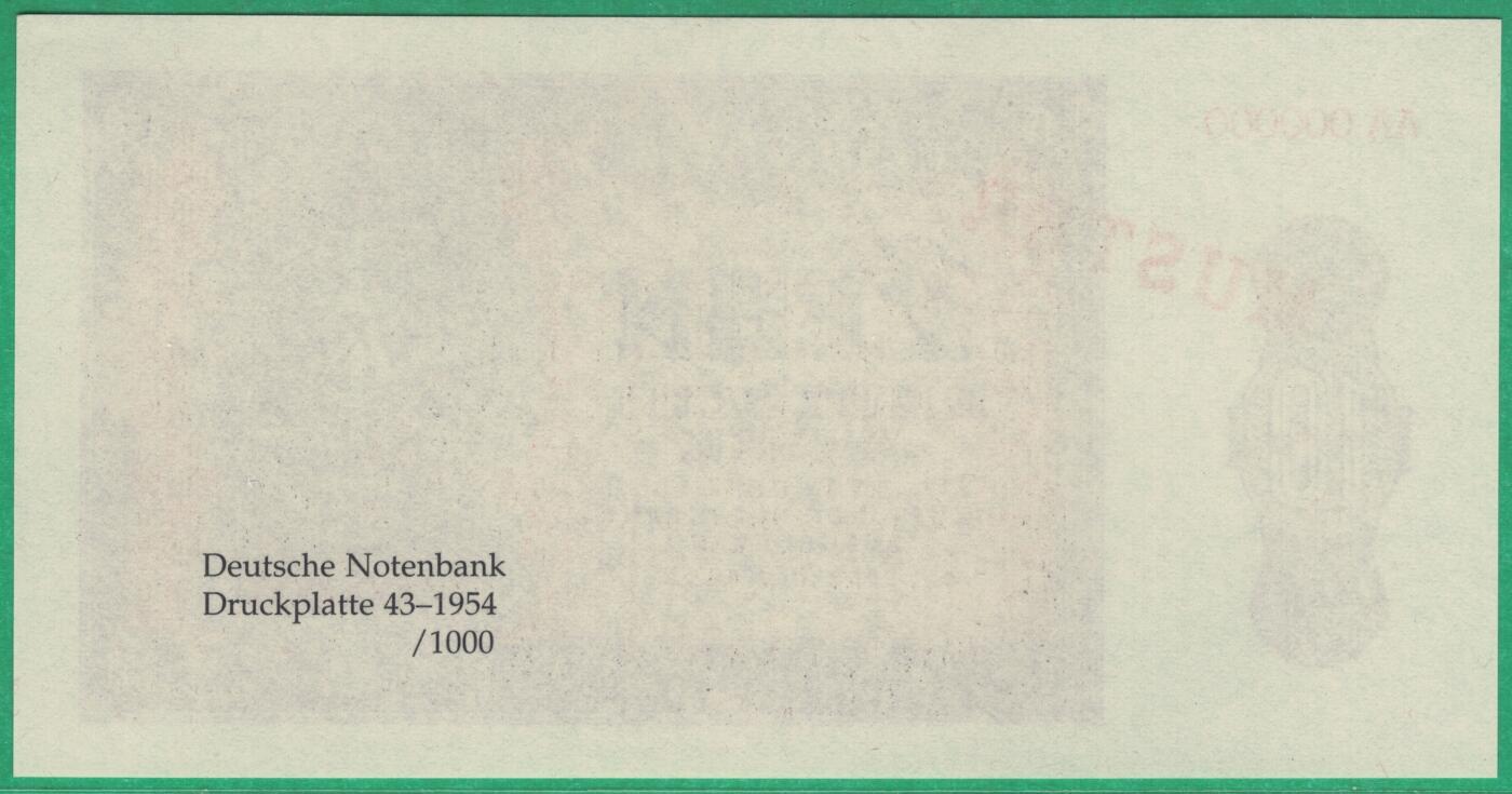 德国(东德 民主德国)1954年10马克 样钞(票样 样票) AA冠全0号 实物图 UNC