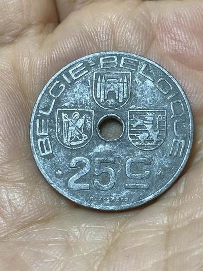 2025年第九十七场(总第一百二十三场）外国好品散币(免佣金) - 比利时🇧🇪1943年25分(利奥波德三世，二战德国占领时期，荷语–法语版)