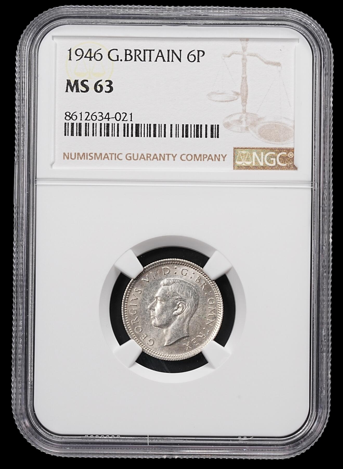 修遠堂世界钱币第八十六期 NGC MS63 1946年英国6便士银币