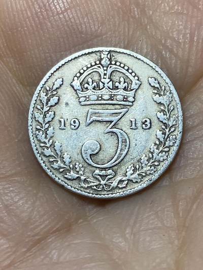 2025年第九十七场(总第一百二十三场）外国好品散币(免佣金) - 英国🇬🇧1913年3便士银币(乔治五世第一版，925高银)
