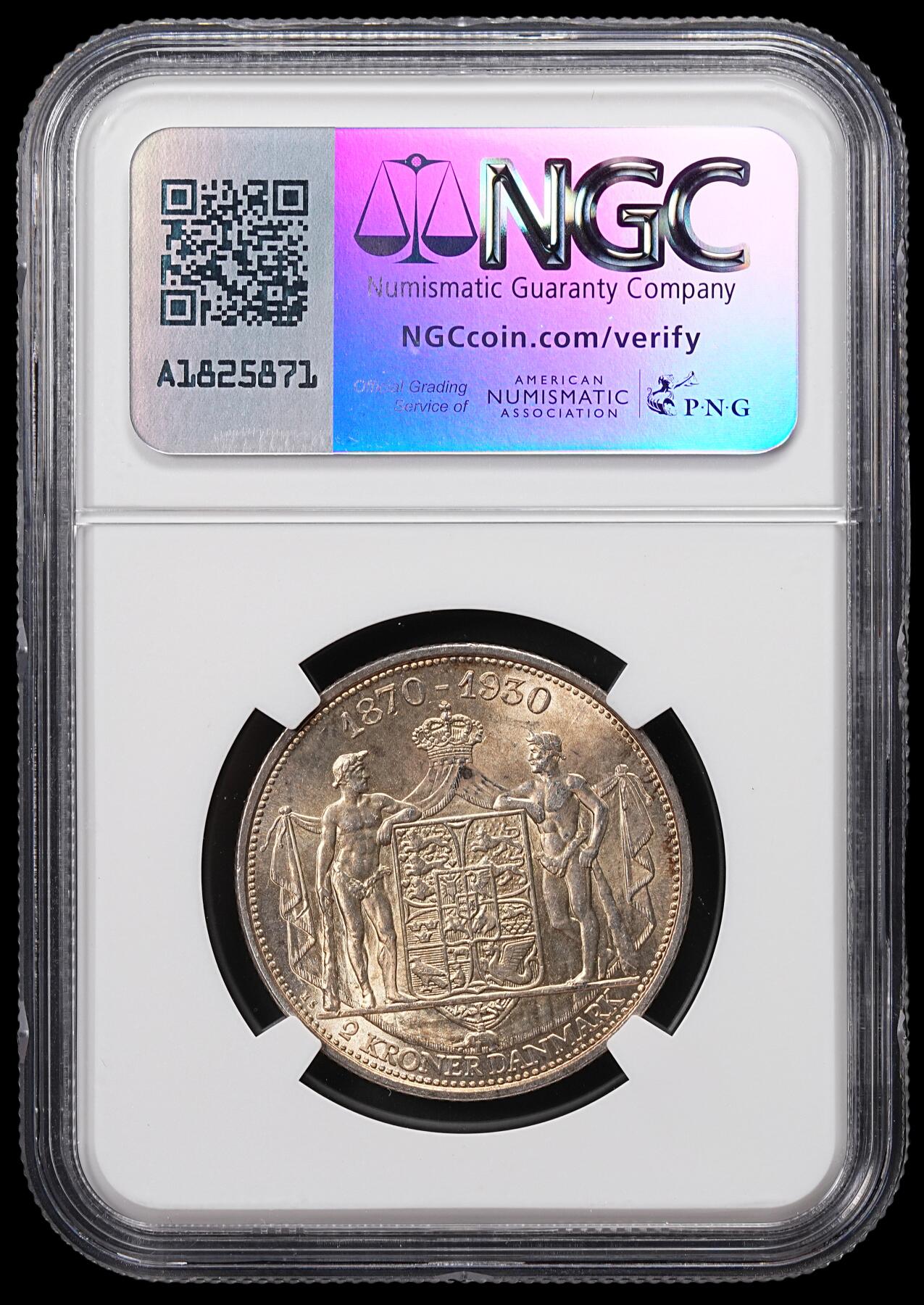 修遠堂世界钱币第八十六期 NGC MS64 1930年丹麦国王60大寿纪念2克朗银币