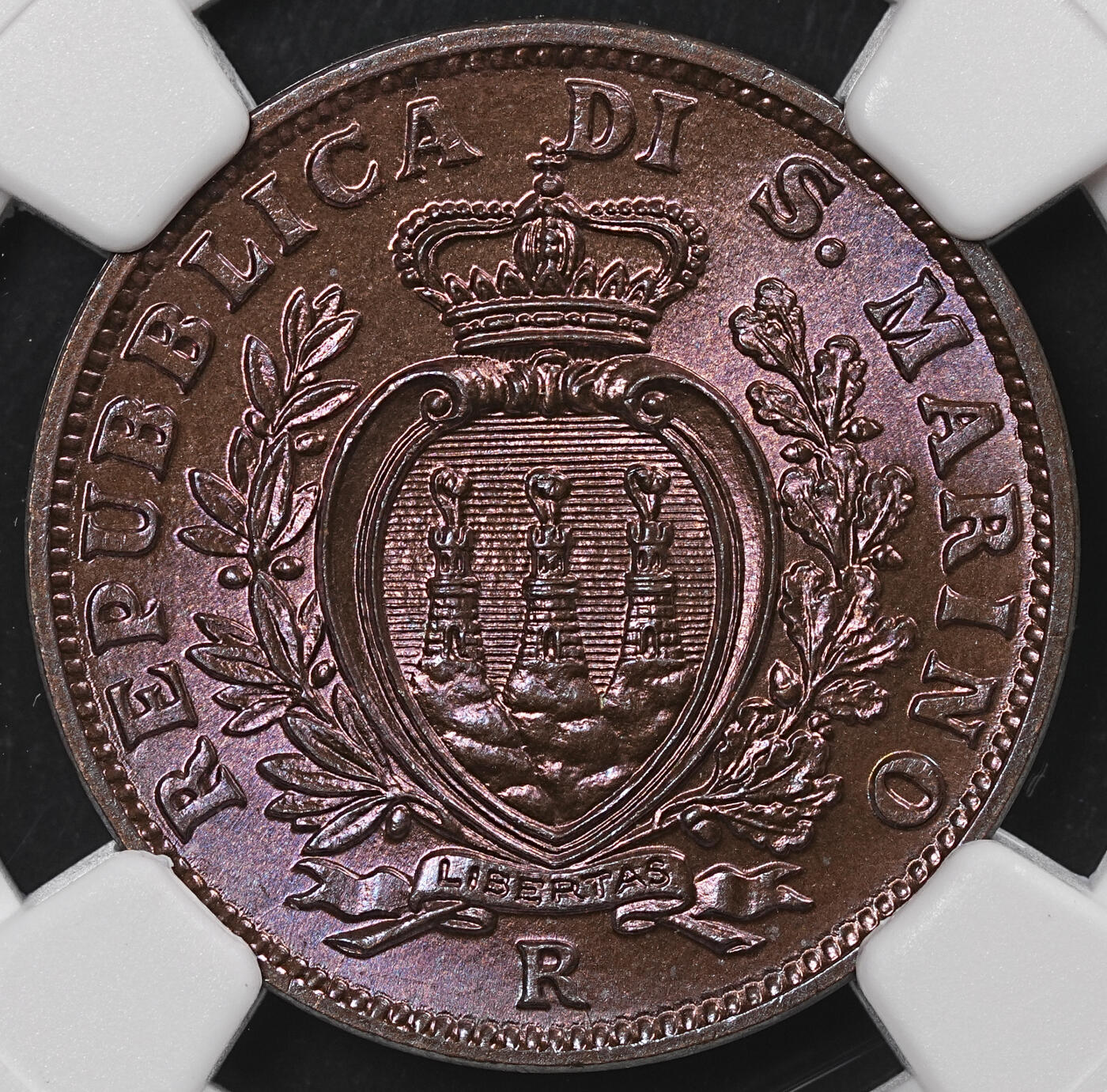 修遠堂世界钱币第八十六期 NGC MS65RB 1938年圣马力诺10分铜币