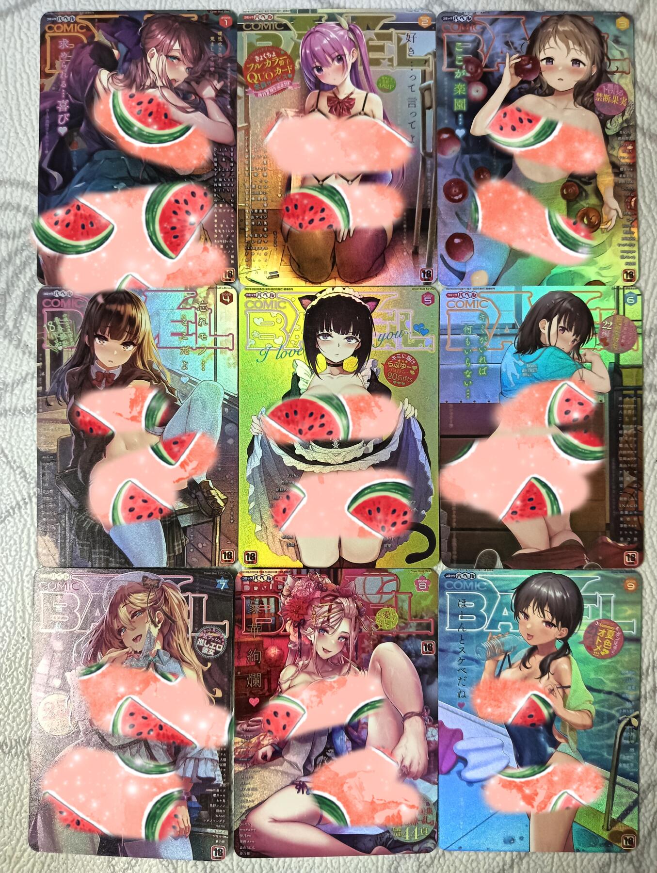 花开卡拍第40期（9月28号周日截拍，品控勿拍!!!拍品不寄存，运费5元，自制卡难免瑕疵，可能存在轻微撞角爆边等出厂瑕疵，品控介意勿拍！） 冰狗漫画封面艺术版 折光彩闪9张，四张卡面有明显出厂多条长划痕，非常明显介意勿拍
