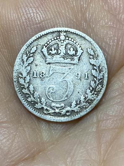 2025年第九十七场(总第一百二十三场）外国好品散币(免佣金) - 英国🇬🇧1891年3便士银币(维多利亚女王老年高冠，925高银)