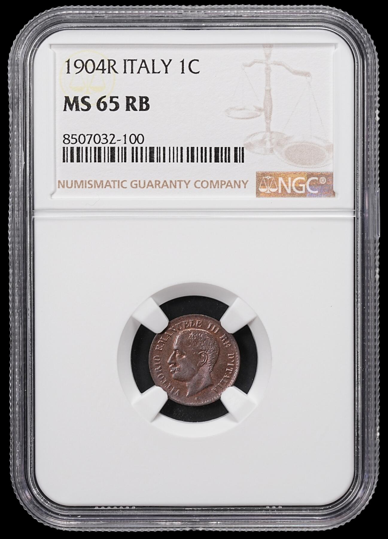 修遠堂世界钱币第八十六期 NGC MS65RB 1904意大利1分铜币