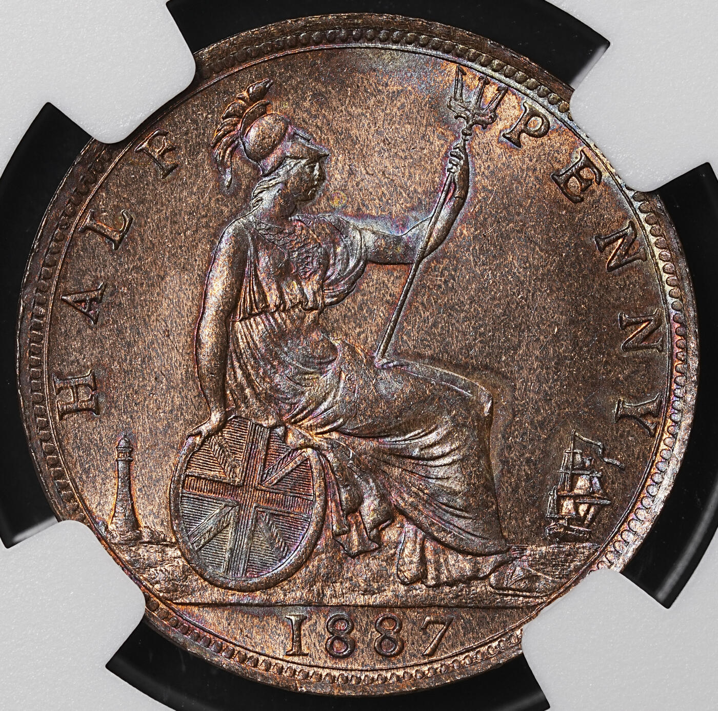 修遠堂世界钱币第八十六期 NGC MS63RB 1887年英国1/2便士