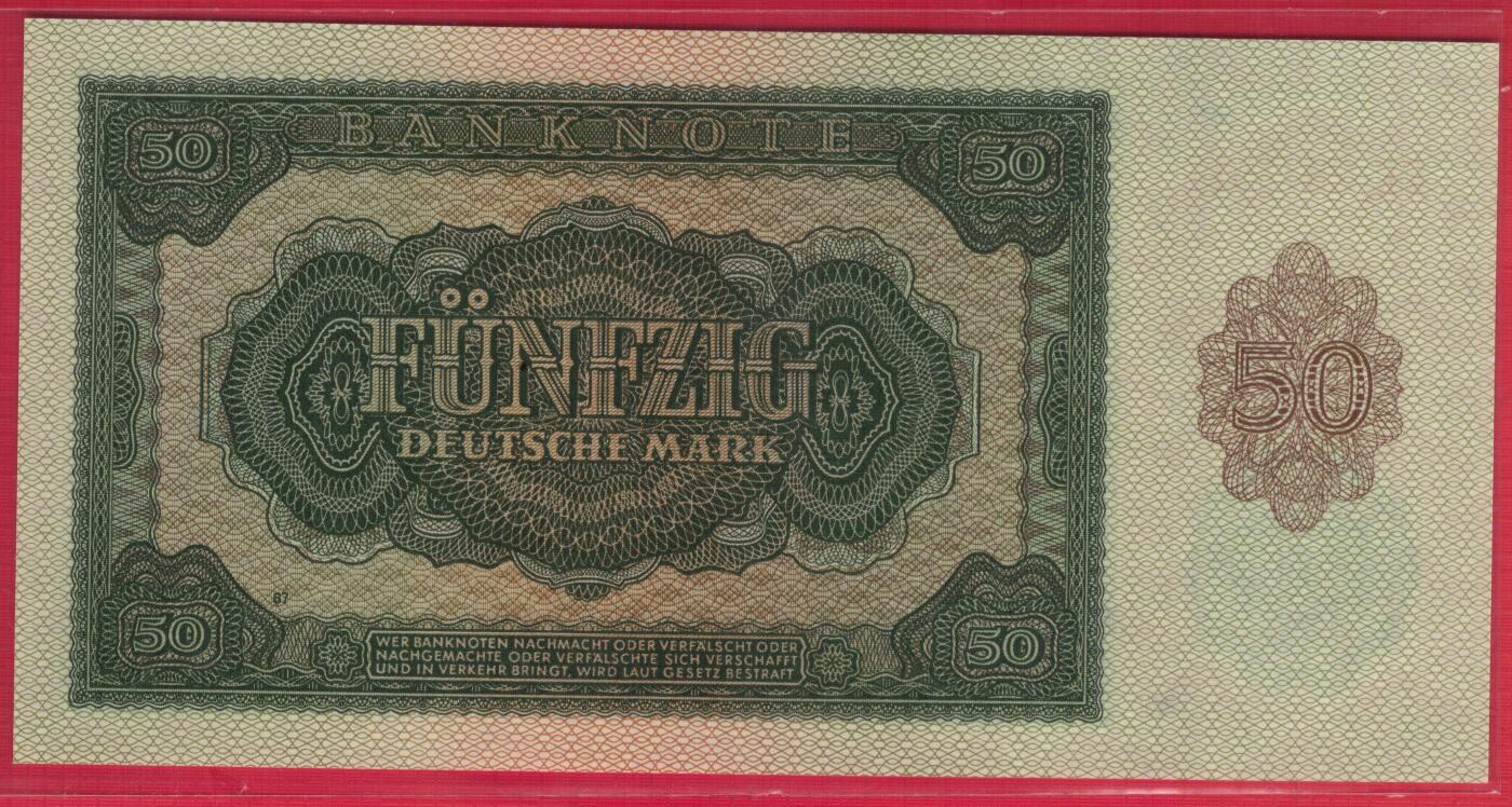 德国(东德 民主德国)1948年50马克 P-14 无4 实物图 UNC