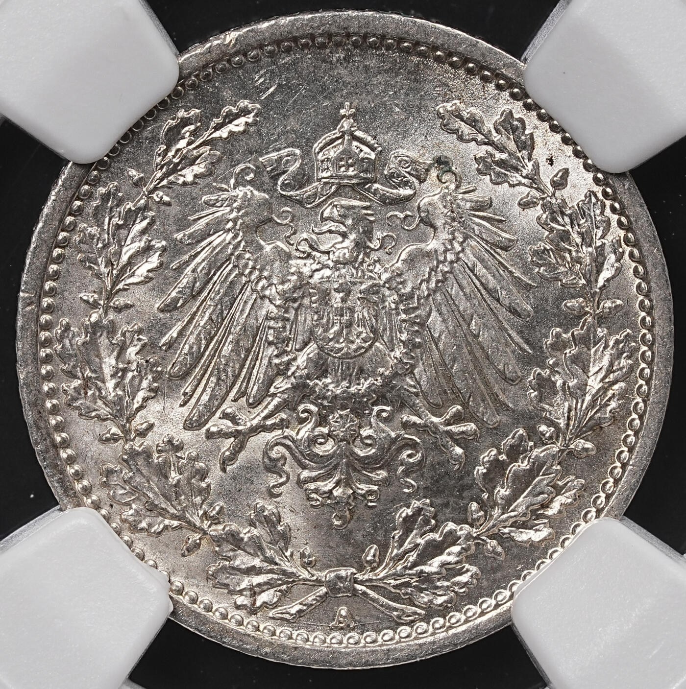 修遠堂世界钱币第八十六期 NGC MS66 1916年德国1/2马克银币 A厂铭