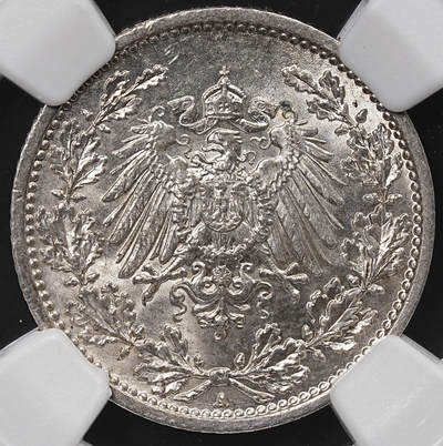 修遠堂世界钱币第八十六期 - NGC MS66 1916年德国1/2马克银币 A厂铭
