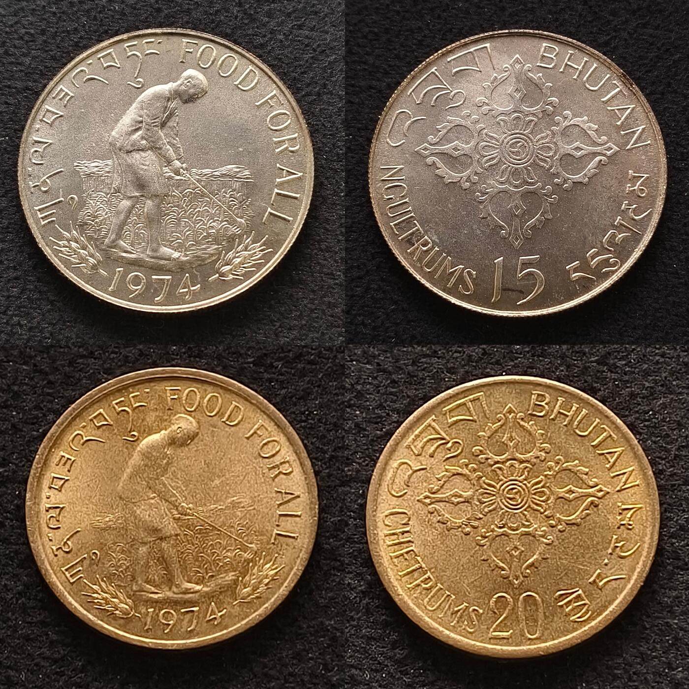 【全场包邮】纯粹捡漏拍463场-大量精品持续更新 不丹1974年FAO人皆有食银铜2枚全套-含克朗型大银币