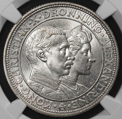修遠堂世界钱币第八十六期 - NGC MS66 1923年丹麦国王银婚纪念2克朗银币