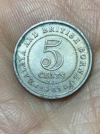 2025年第九十七场(总第一百二十三场）外国好品散币(免佣金) - 马来亚及英属婆罗州1961年5分(伊丽莎白二世青年带冠，KN标金斯诺顿厂造)