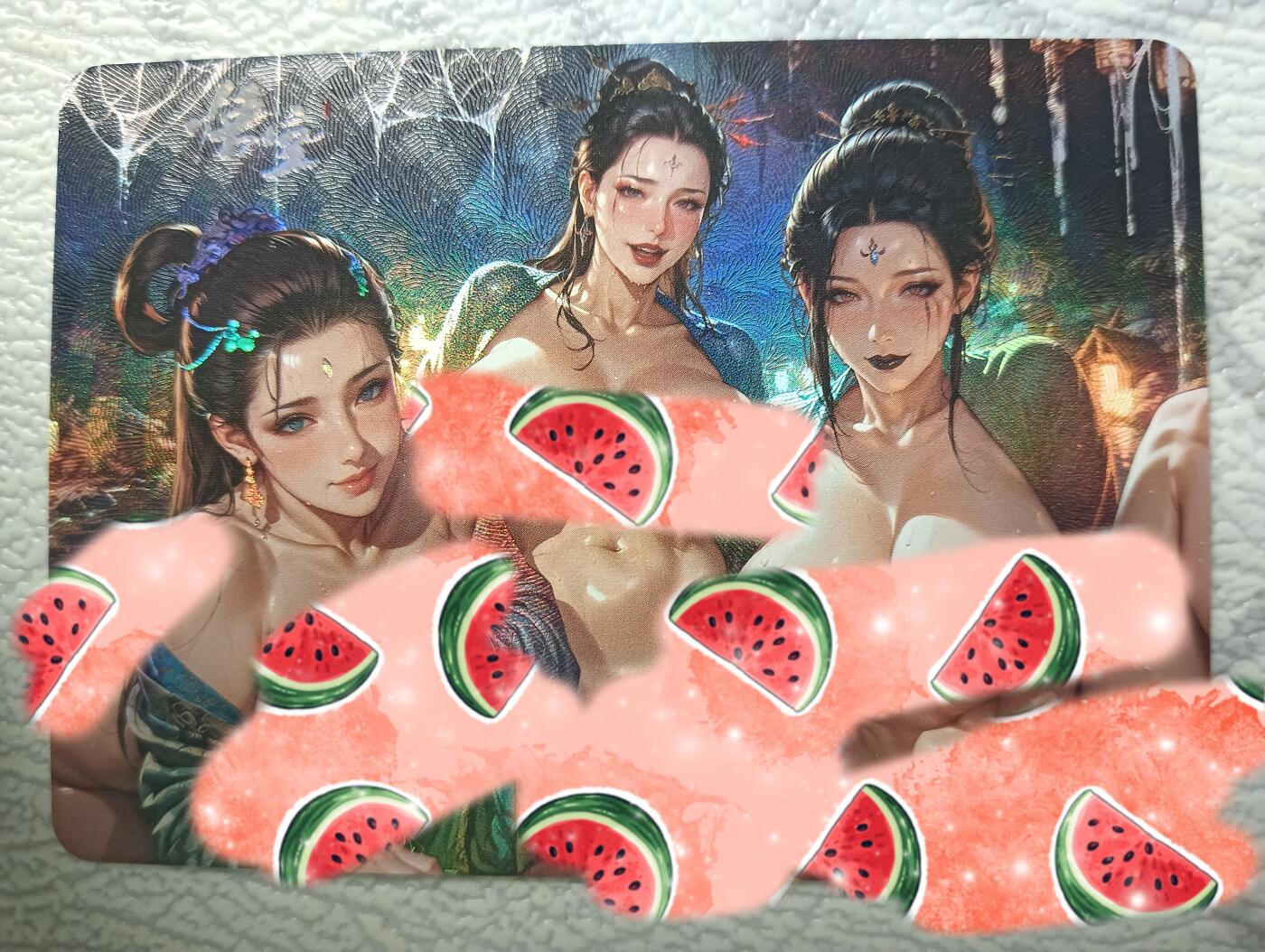 花开卡拍第40期（9月28号周日截拍，品控勿拍!!!拍品不寄存，运费5元，自制卡难免瑕疵，可能存在轻微撞角爆边等出厂瑕疵，品控介意勿拍！） 蜘蛛精三姐妹艺术版 折光彩闪